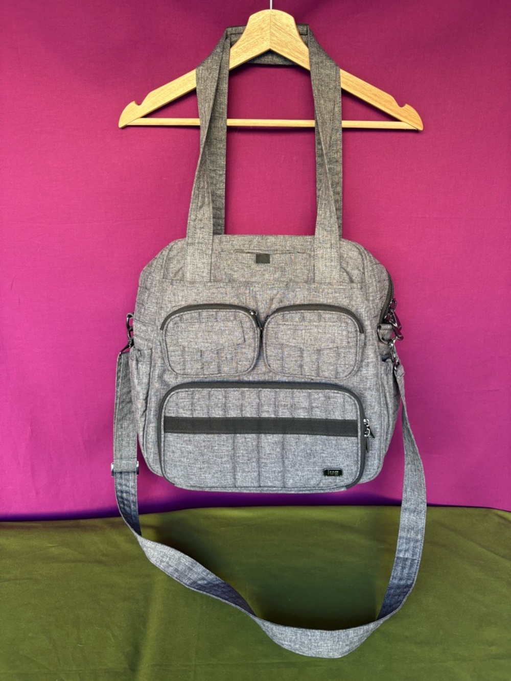 Lug Puddle Jumper Gray Quilted Convertible Tote Travel Bag
